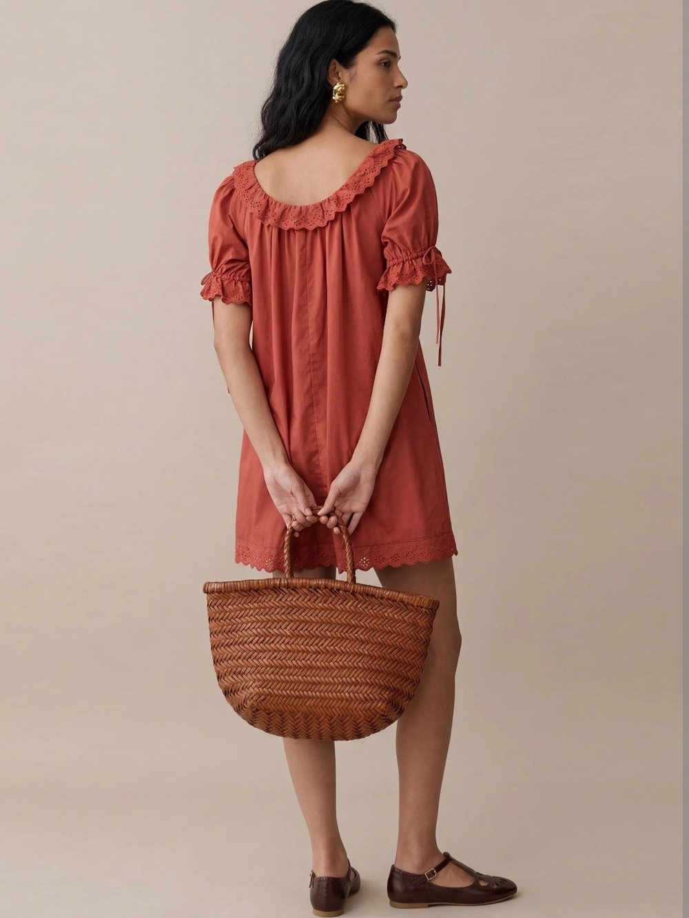 Few Moda Rust Mini Dress with Ruffled Neckline - Picture 4 of 10